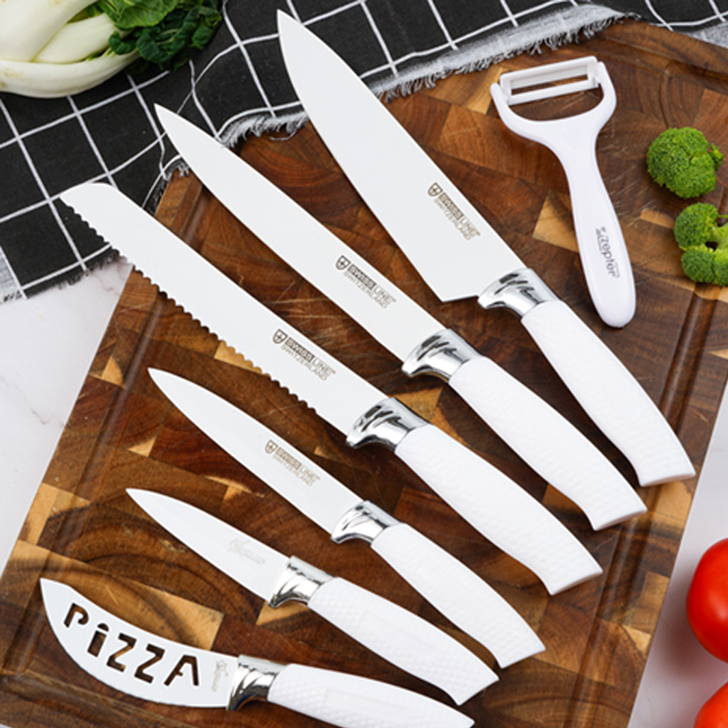 White mesh handle seven piece knife set