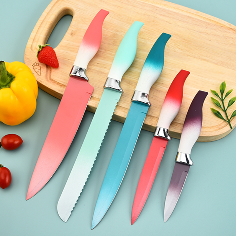 Gradient color large belly handle six piece set of acrylic knife holder