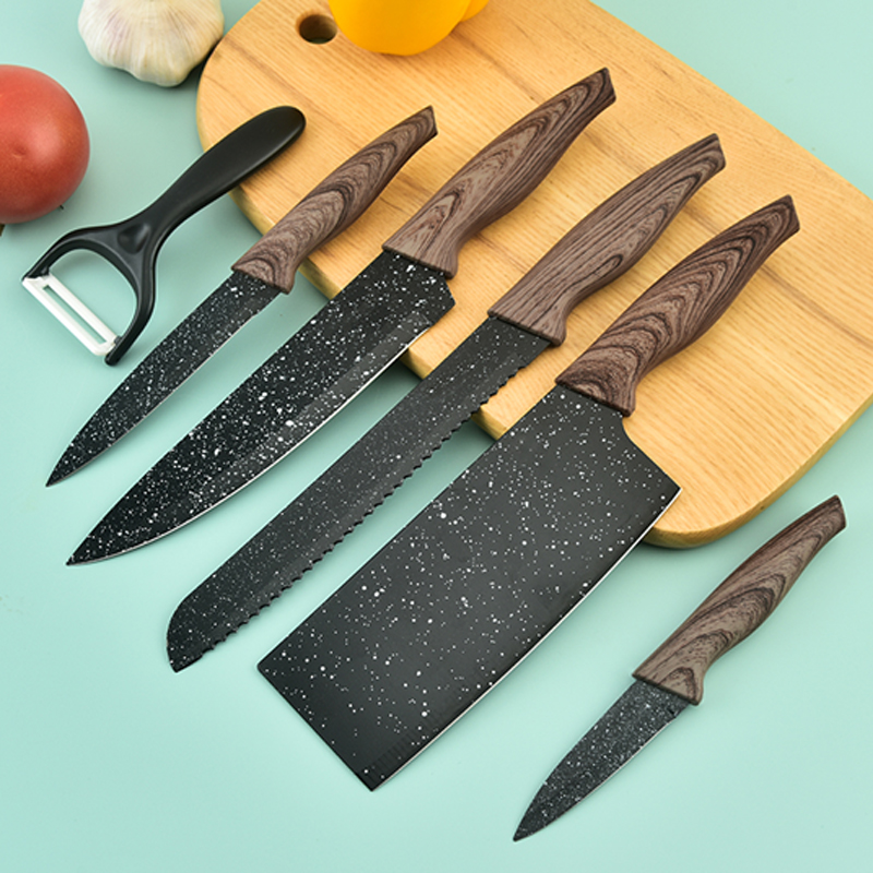 Swallowtail wood grain covered with ink rice stone six piece knife set