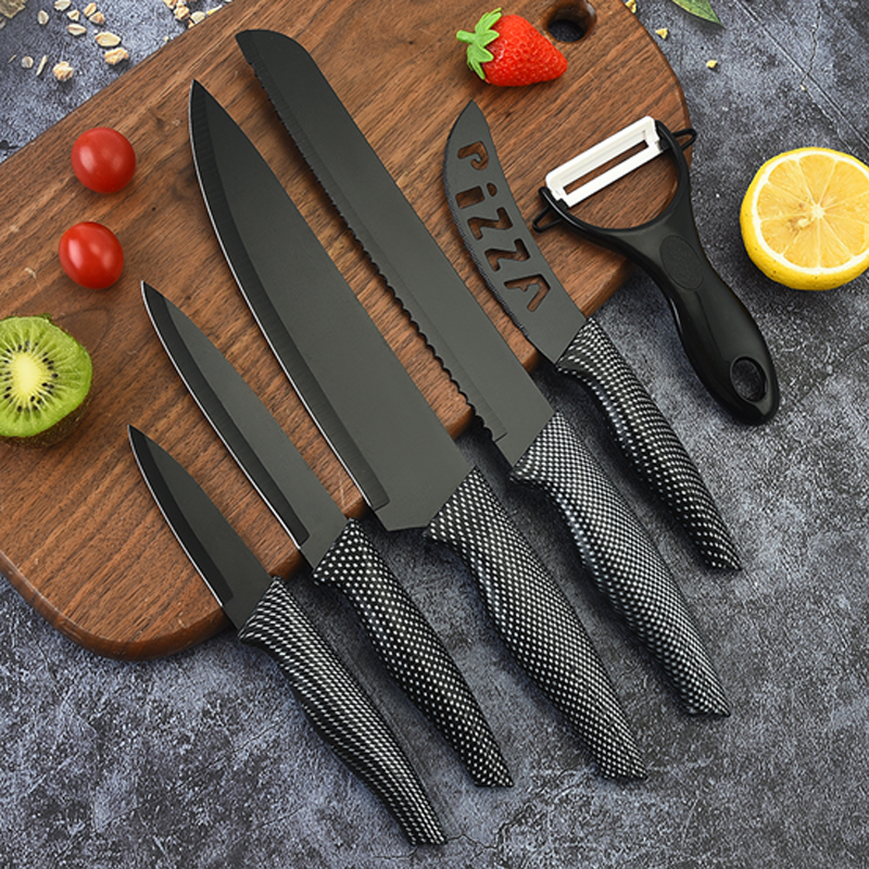 Swallowtail grid pattern covered six piece knife set