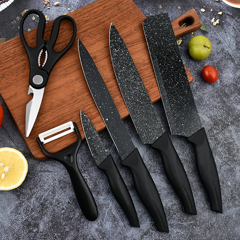 Swallowtail Handle Ink Rice Stone Six Piece Knife Set